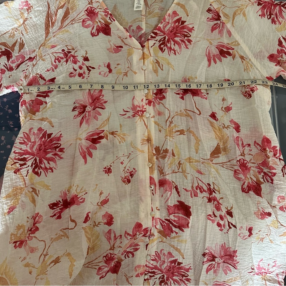 H&M Tie-Belt Crepe Floral Maxi Dress Size XL Balloon Sleeves Beach Coastal Vacay - Picture 6 of 14